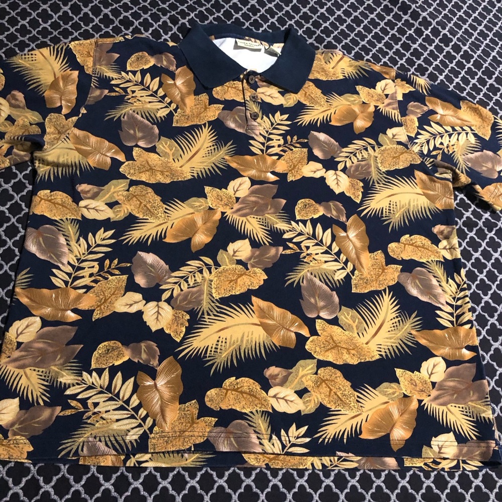 Cooke Street Honolulu Polo Shirt Blue Brown Hawaiian Mens Sz XL Cotton AB9